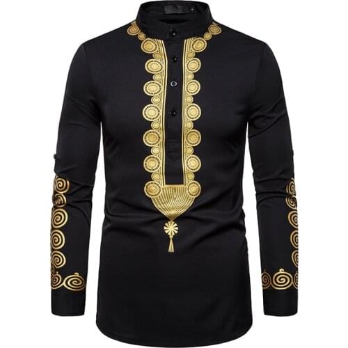 Mens Mandarin Collar Button African Clothes Nice Black African Dashiki Print Dress Shirt Men Camisa Masculina Streetwear Chemise