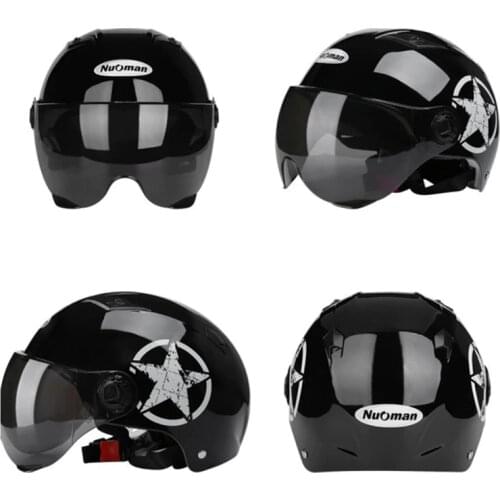 Motorcycle Helmet Half 3/4 With Retractable Drop Down Sun Visor Open Face Helmet Pink Black Star
