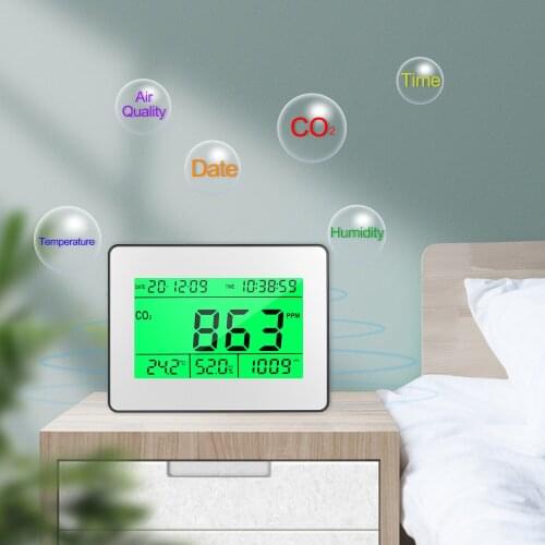 Data Logging CO2 Meter Air Quality Monitor Data Logging Clock Function 5.5-in LCD Multifunctional Tester Temperature & Humidity