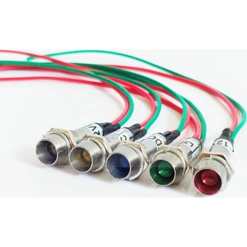 LED 8mm metal Indicator lights waterproof Signal lamp with lead wire power signal lamp LED indication mini indicator light