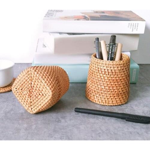 Handmade Storage Autumn Rattan Woven Tableware Bracket Three Specifications Craft Household Desktop Storage Bucket