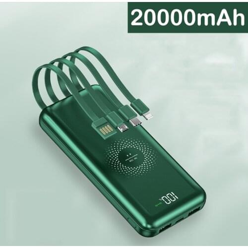 20000mAh Wireless Power Bank Built in Cable for iPhone 12 Samsung S21 Xiaomi Poverbank External Battery Fast Charger Powerbank