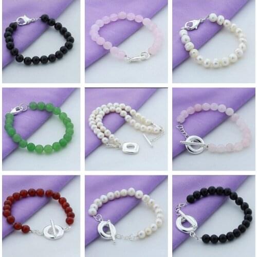 High Quality 925 Silver 8MM Pink Round Bead TO-claspCharm Bracelet for Women Men Trendy Fashion Jewelry Engagement Birthday Gift