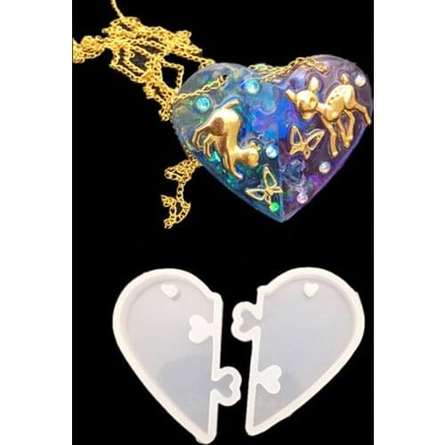 2Pcs Couple Heart Locks For DIY Epoxy Resin Mould Jewelry Tools Lovers Pendant Liquid Silicone Mold