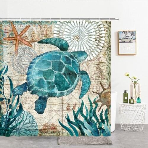 Shower Curtains Ocean Dolphin Sea World Animal Waterproof Fabric Bathroom Shower Curtain Cute Fishes large Size 240X180 Screen