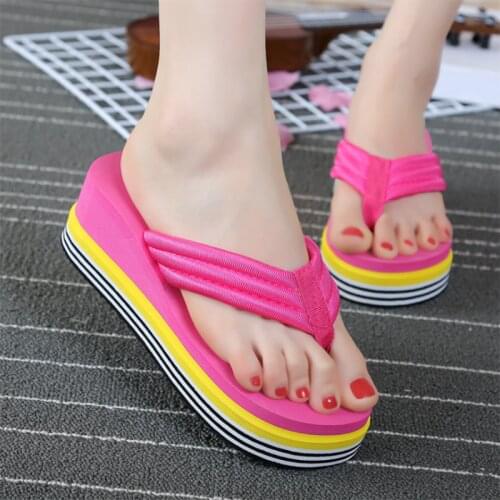 2021 New Summer Women Flip Flops Fashion Slope and Thick Sand Beach Slippers Candy Color Wedges Platform Outdoor Slippers