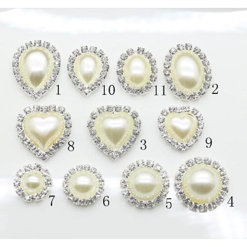 Free shipping 100Pc Ivory pearl rhinestone metal Wedding Invitations Decorative crafts Button hair flower center scrapbooking