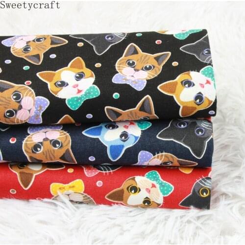 110x45cm Thick cotton fabric by Yard Animal Cat Bow print Cloth Handmade Sewing Bag Patchwork Material Accessories Home Textile