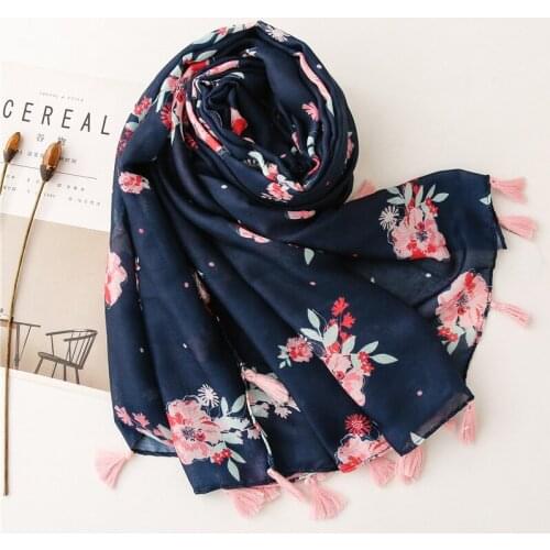 2021 Newest Women Floral Printed Scarf Cotton Tassel Scarf Quality Scarf Shawls Wraps Hijabs