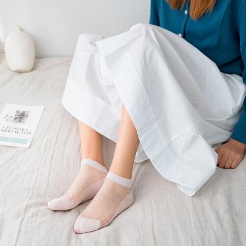 Womens Ankle Socks Transparent Invisible Socks Summer No Show Ankle half Lace Socks Non-slip Mesh Sheer Half Thin Socks 3/5Pair