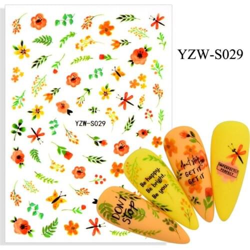3D Nail Sticker Olive Branch Flower Slider Nails Art Decoration Wraps Decals Design Adhesive Manicure Tips Stickers Pegatina