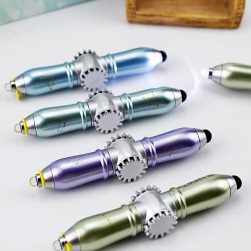 4Pcs/New Fingertip Gyro Pen Rotating Pen Blue Ballpoint Pen LED Luminous Stylus Pressure Reducing Pen канцелярия ручкашариковая