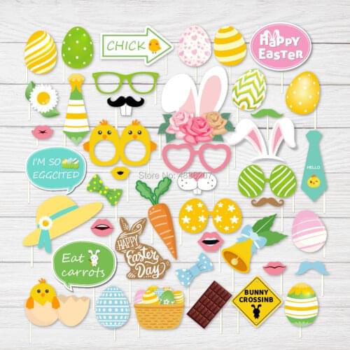 44pcs Colorful Eggs Happy Easter Party Decorations Cute Rabbits Ears Photo Booth Props Baby Shower Birthday Party Supplies