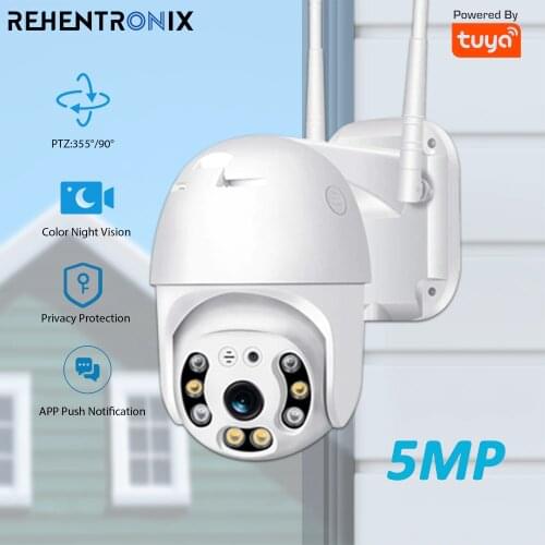 5MP Tuya WiFi IP Camera Smart Home Outdoor Wireless Security PTZ Camera Color Night Vision Camera Auto Tracking WiFi Dome Camera