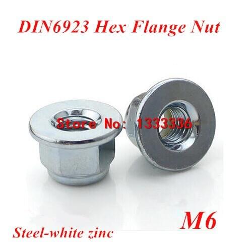 50pcs M6 DIN6923 Hexagon Flange Nuts Nylon Insert Hex Nuts with Flange Carbon steel with zinc plated