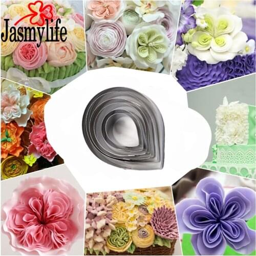 6PCS Floral Flower Cutters Set Stainless Steel Decoration Rose Petal Cookie Cutter Sugarcraft Fondant Mold Cake Decorating Tools