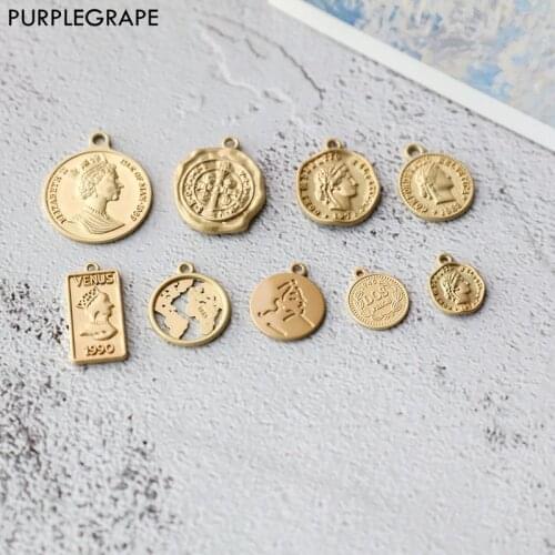 8pcs Coin styling Pendant DIY earrings accessories homemade material color retention Asian gold European retro Queen Portrait