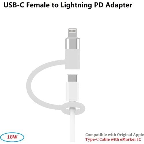 Type C Female to Lightning PD Fast-Charge Adapter,18W Compatible with Original Apple USB-C Cable for iPhone 12 Pro Max, 11 Xs Xr