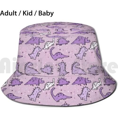 Pale Pink Purple Dinosaur Pattern Sun Hat Foldable UV Protection Purple Dinosaur Dinosaur Pink Dinosaur Pink Cute