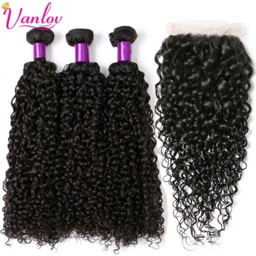 Braizlian Kinky Curly Hair Bundles With Closure Human Hair 3 Bundles With Closure Remy Brazilian Hair Weave Bundles With Closure