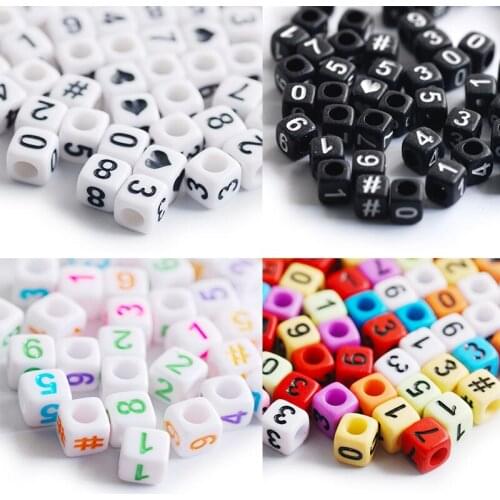 100Pcs 6mm White/ Black/Colorful Acrylic digit square Beads Spacer Beads For Jewelry Making &amp DIY Making Bracelets