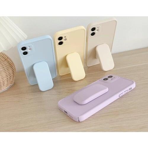 Korea style Square Push pull bracket Phone Case For iPhone 12 11 Pro Max X XR XS 7 8 Plus Candy Color Hard Stand Holder Cover