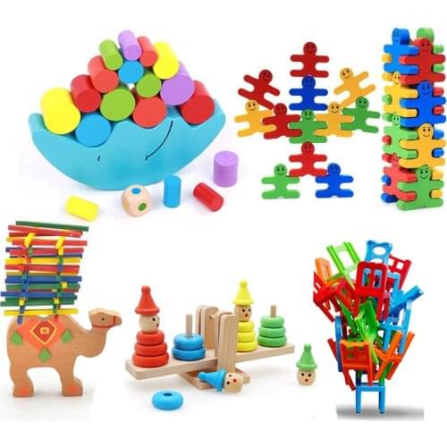 Kids Wooden Toys Moon Animals Balancing Game Kids Educational Toys For Baby Building Blocks Children Balance Toys Montessori