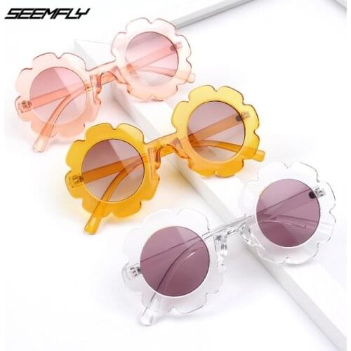 Seemfly Cute Flower Children Sunglasses Fashion Candy Color Round Baby Sun Glasses Boy Girl Personality Eyeglasses UV Protection