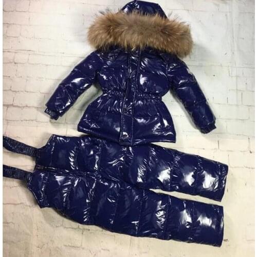 80cm -145cm 2021 Winter Jacket Children down jackets & PANT duck down Fur hooded girl snowsuit boy Suit set outerwear ski suit