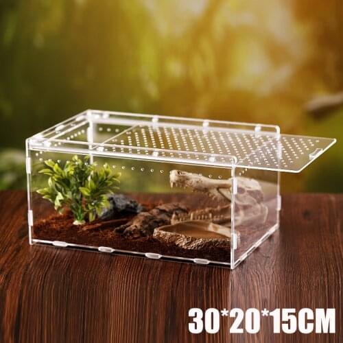 Reptile Breeding Box Large Acrylic Transparent Sliding Cover Reptile Tank Insect Spider Tortoise Lizard Feeding Box Terrarium