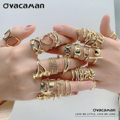 Dvacaman 925 Sterling Silver Trendy Simple Hollow Chain Rings for Women Charming Gold Color Copper Geometric Rings Jewelry Party