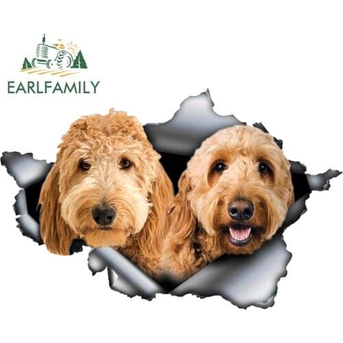 EARLFAMILY 13cm x 8.5cm Goldendoodle Car Sticker Torn Metal Decal Reflective Stickers Window Car Bumper Decoration Dog Decal