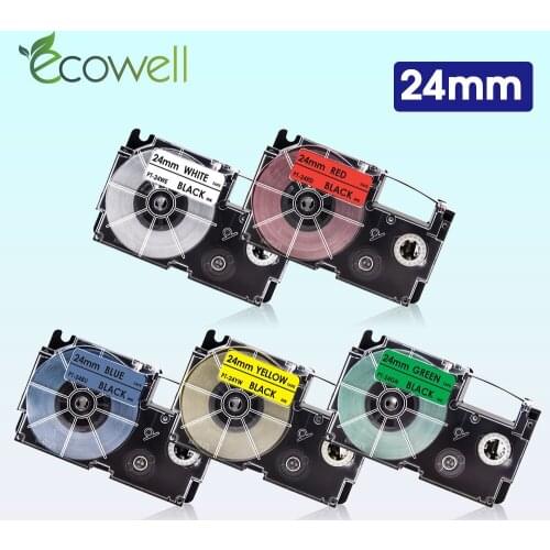 Ecowell 24mm XR-24WE XR-24X XR-24RD XR-24BU XR-24YW XR-24GN label tape for Casio CW-L300 KL-430 EZ Label Maker printer ribbon