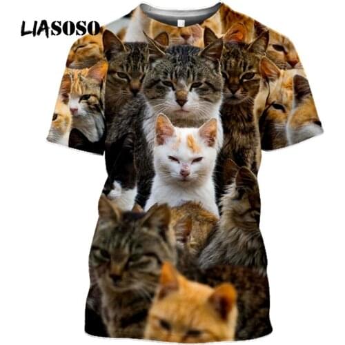 LIASOSO Animal Orange Cat T-shirt 3D Printing Mens Womens Fun Multi-pattern Funny Summer Fashion Tops Short-sleeved O-neck Tee