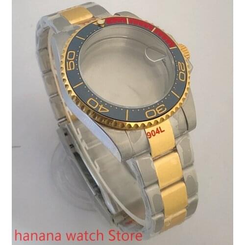 Sealed back cover 904L stainless steel gold strap bracelet with 40mm sapphire glass ETA NH36 MH35 cases.bezel blue red