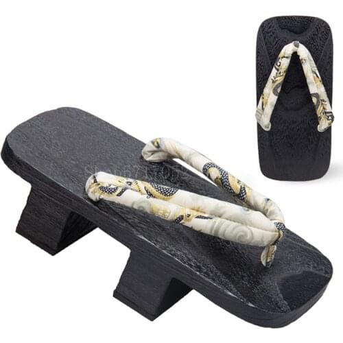 Geta Clogs Men Japanese Style Dragon Kimono Toe Shoe Anime Cosplay Traditional Wooden Flip Flop Oriental Samurai Costume Slipper