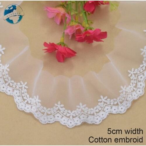 5cm wide Cotton embroid lace edge sewing ribbon guipure trim wedding lace DIY Garment Accessories french african doll lace#3960