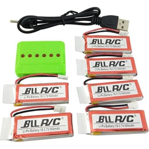 Hubsan X4 H107C 6Pcs 3.7V 500mAh Battery W 6 in 1 USB Balance Charger for H107P H107D H108C SYMA X5C X5SW X11C U816 RC Drone