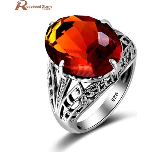 Fashion Real Solid 925 Sterling Silver Ring Brown Stone Amber Oval Jewelry Bijoux Femme Brand Wedding Engagement Silver Ring