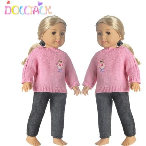 18-Inch Doll Clothes Set Pink Sweater Jeans Clothes Suit For 43cm New Baby Reborn Dolls Toyss Accessories For Our Generation