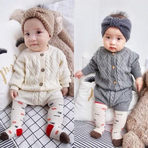 MILANCEL Fall Baby Boys Clothes Knitted Baby Girls Sets Cotton Cardigans Shorts 2 Pcs Solid Baby Clothing Set