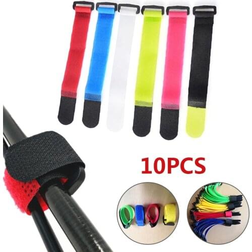 10Pcs Reusable Fishing Rod Tie Holder Strap Suspenders Fastener Hook Loop Cable Cord Ties Belt Fishing Tackle Box Accessories