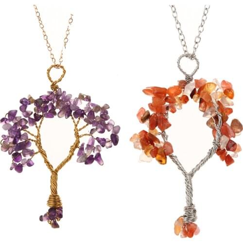 Fashion Tree of Life Quartz Necklaces Pendants Natural Stone Crystal Pendant Necklace for Women Diy Jewelry Gifts Dropshipping