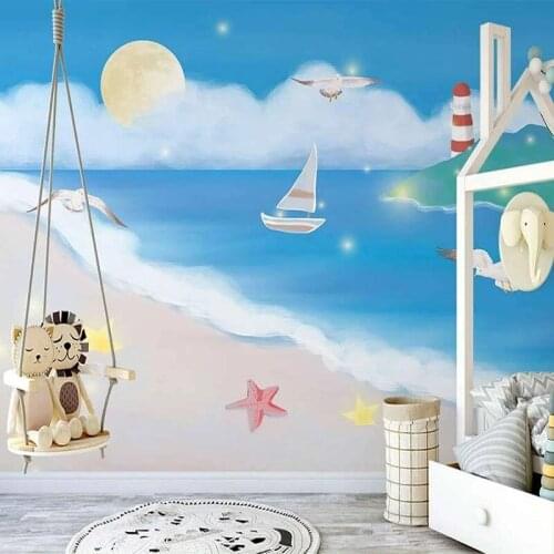 Custom Any Size Mural Wallpaper Nordic Ins Hand Painted Ocean Clouds Seagull Childrens Room Background Wall Papel De Parede 3D