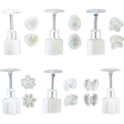 Plastic Mooncake Mold 50/65g Cookie Cutter with 2 Stamps Hand Press Chocolate Moon Cake Mould DIY Bakeware