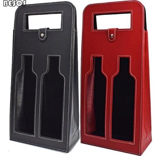 Simple Christmas New Year Party Solid Color Leather Waterproof Wine Wine Double Branch Short Selling Handcuffs Gift Bag B152D