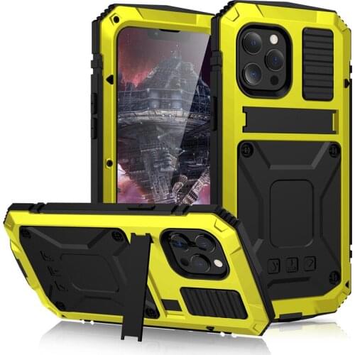 Full-Body Rugged Armor Shockproof Protective Case for iPhone 13 12 Pro Max Mini 11 Pro Max Kickstand Aluminum Metal Cover