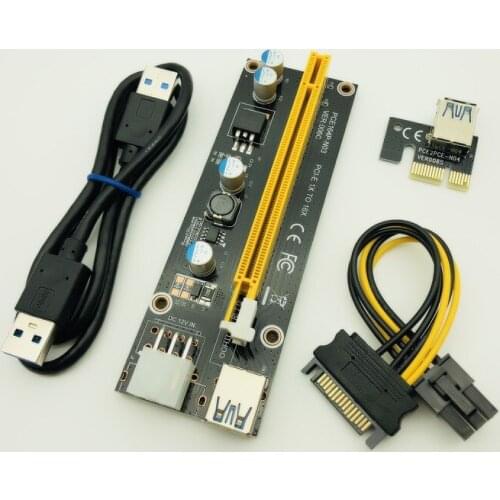 Riser 006C PCI-E Riser PCI E 1x to 16x PCIE Extender USB 3.0 Data Cable SATA to 6Pin IDE Molex Power Supply for BTC Miner Mining