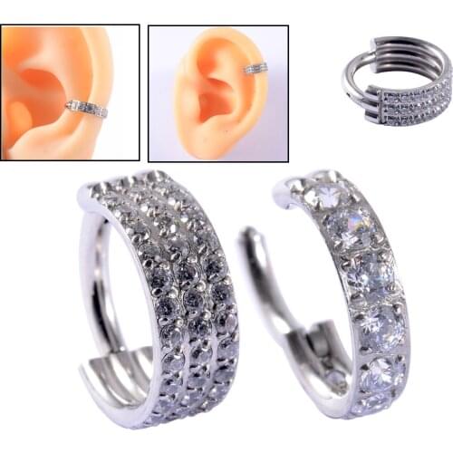 1Pc Hinged Segment Nose Rings 3 Rows CZ Pave Side Nipple Clicker Ear Cartilage Tragus Helix Lip Stud Piercing Body Jewelry