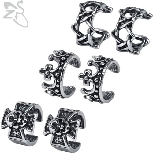 ZS Stainless Steel Earrings Punk Skull Cuff Earrings for Men Women Gothic Clip Earring Rock Biker Ear Cuff Cartilage Earrings